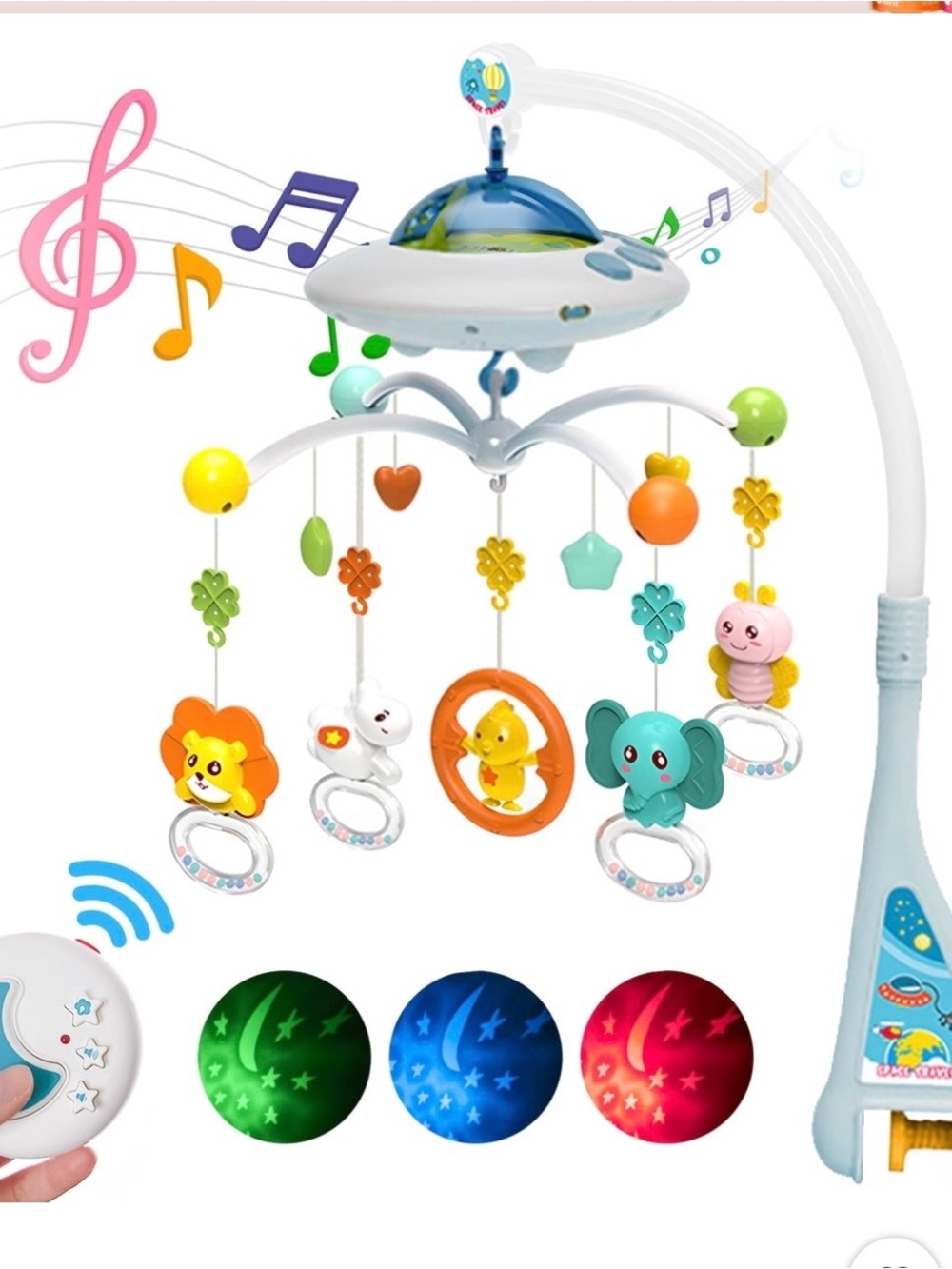 Musical Baby Mobile with Blue and Multicolor Toys